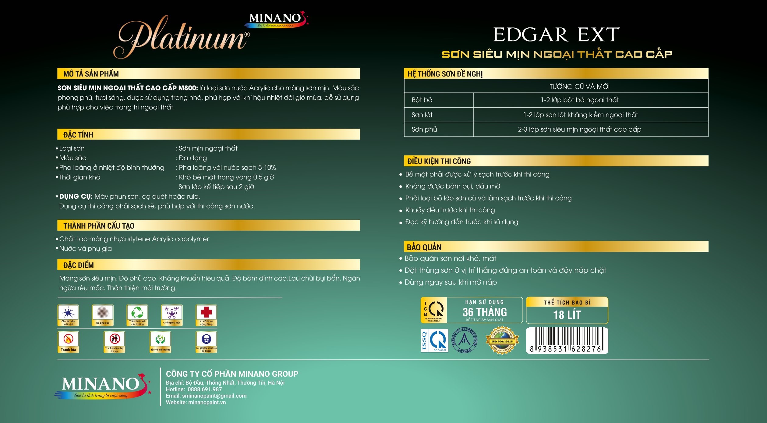 Đặc tính kỹ thuật của sơn EDGAR EXT siêu mịn ngoại thất cao cấp