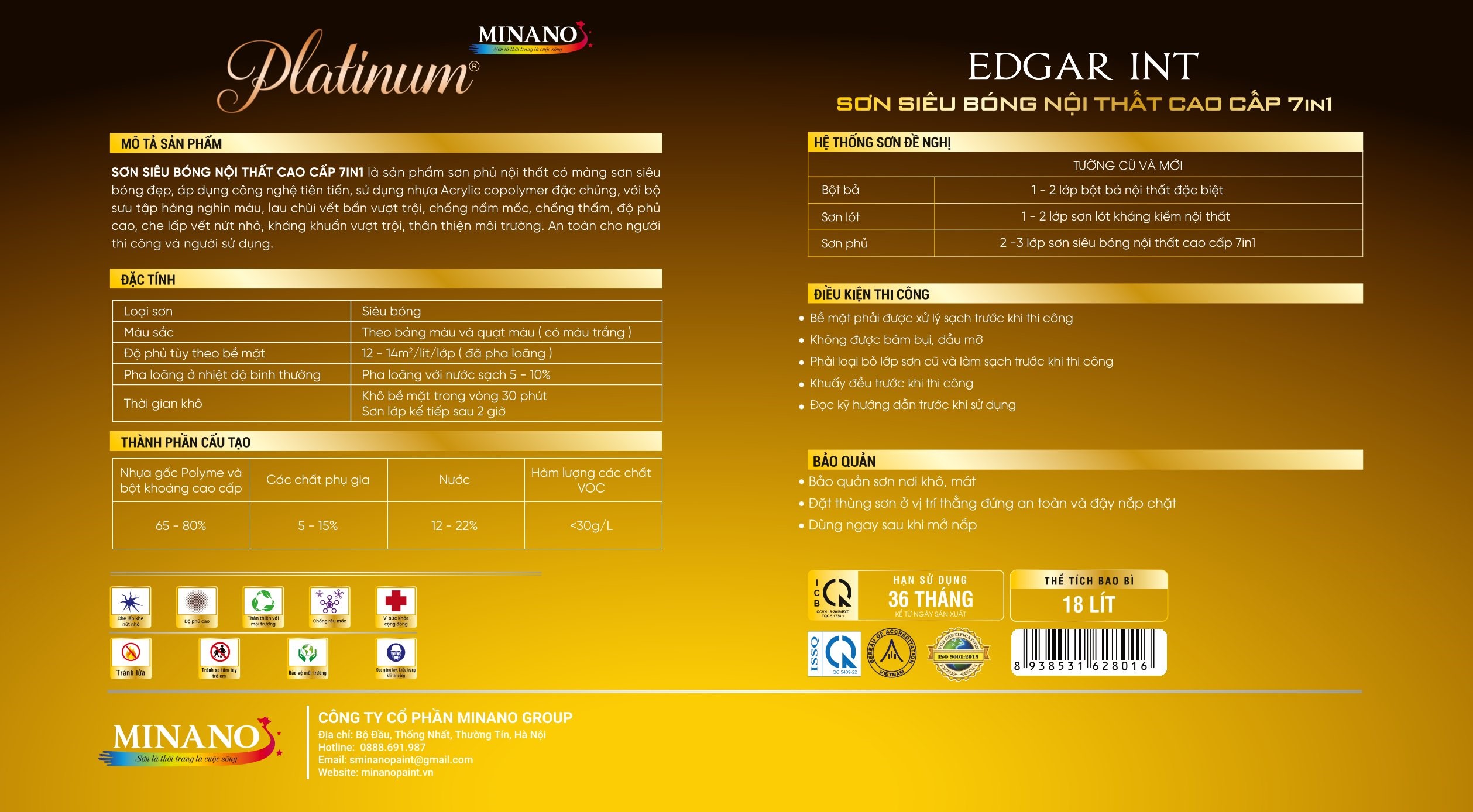 Đặc tính kỹ thuật của sơn Edgar Int Minano