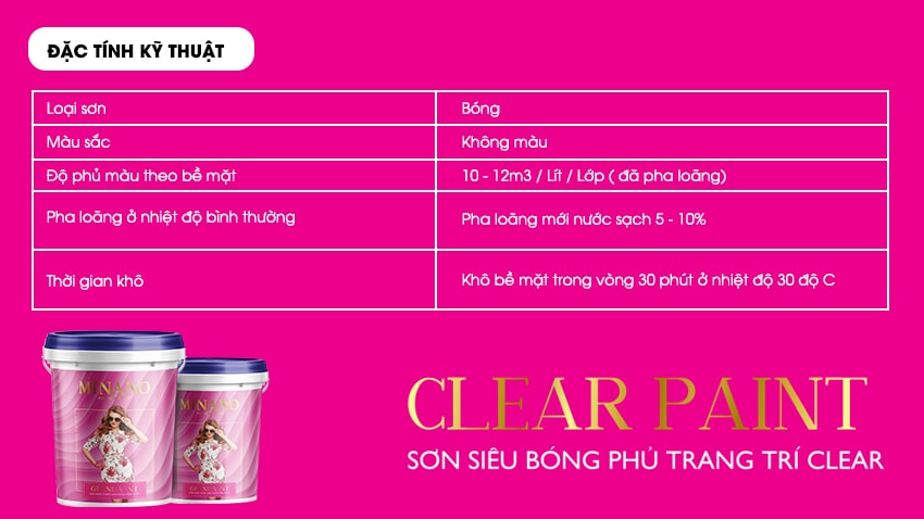 Đặc tính kỹ thuật của sơn Clear Paint