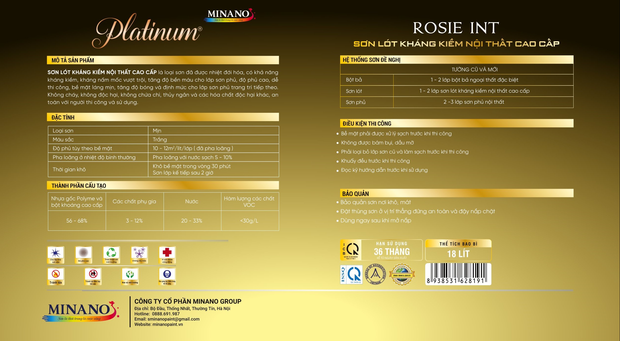 Thông số ROSIE INT - Sơn lót kháng kiềm nội thất cao cấp