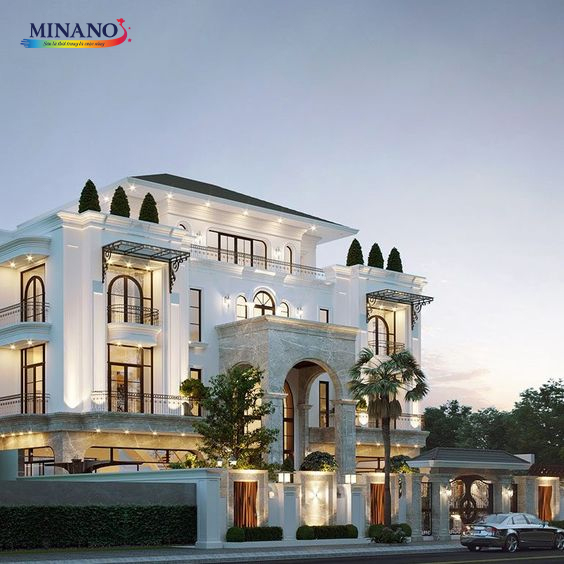 Mẫu màu sơn ngoài trời trắng cho biệt thự sang trọng