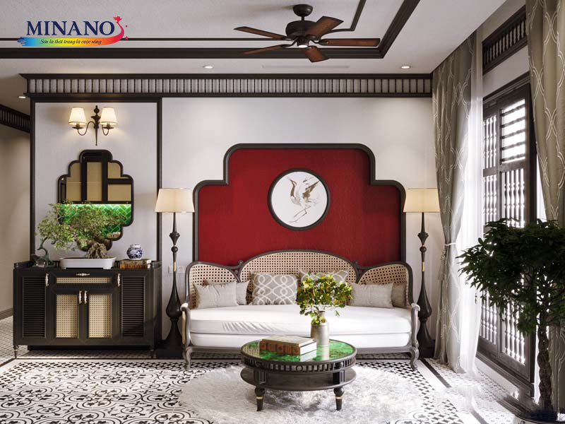 Phòng khách ấn tượng với 2 tone trắng - nâu tương phản
