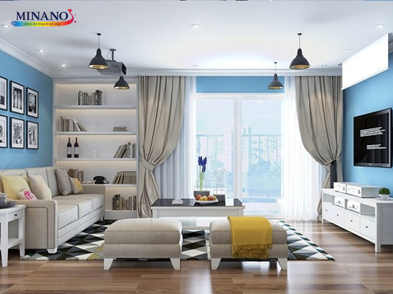 Sơn trần kết hợp giữa màu trắng và xanh nhạt