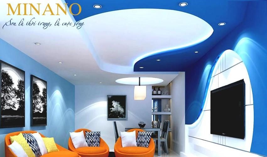 Sơn trần màu xanh đậm hình khối
