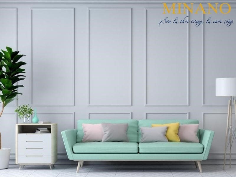 màu sơn phòng khách tường xám kết hợp nội thất đổi màu