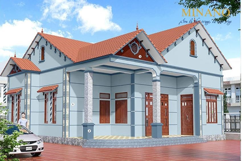 nhà sơn màu xanh nhẹ nhàng