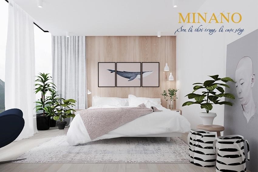 Phòng ngủ màu trắng giúp không gian sáng bừng