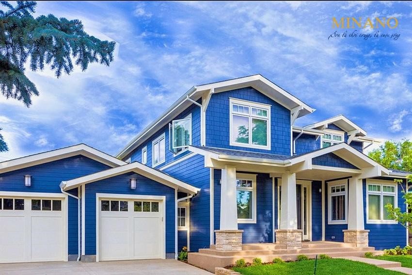 sơn kết hợp trắng xanh cho ngôi nhà