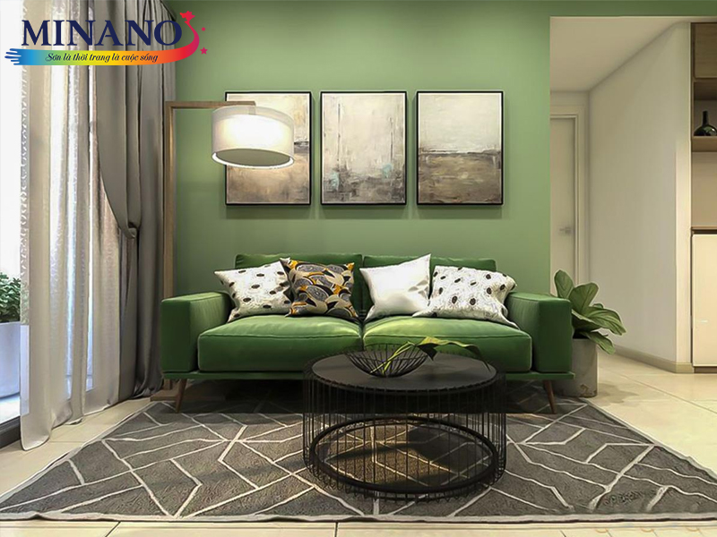 Bạn cũng có thể sử dụng màu xanh rêu cho phòng khách để mang đến vẻ cổ điển hơn một chút