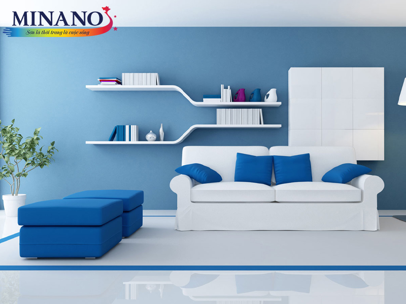 Mệnh mộc sơn nhà màu gì - Phòng khách với tone xanh dương mang vẻ đẹp hiện đại