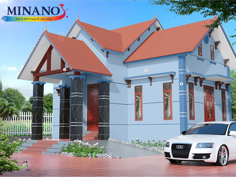 Sơn ngoại thất màu xanh dương nhạt vừa nhẹ nhàng, lại vừa phong thủy