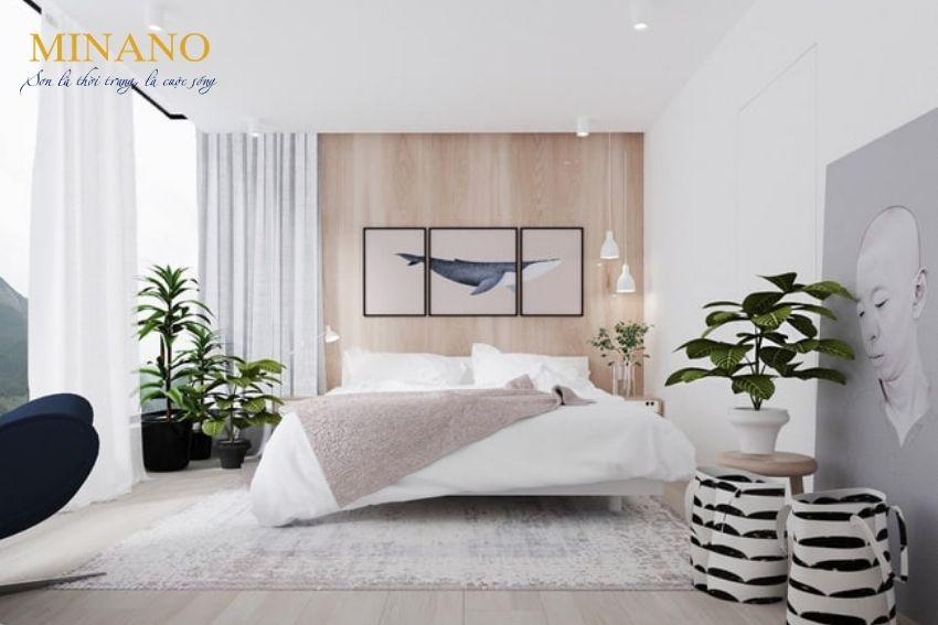 nền sàn gỗ màu trắng sẽ làm phòng ngủ trở nên tinh tế hơn