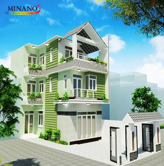Màu sơn xanh lá cây mặt tiền nhà ống đẹp 