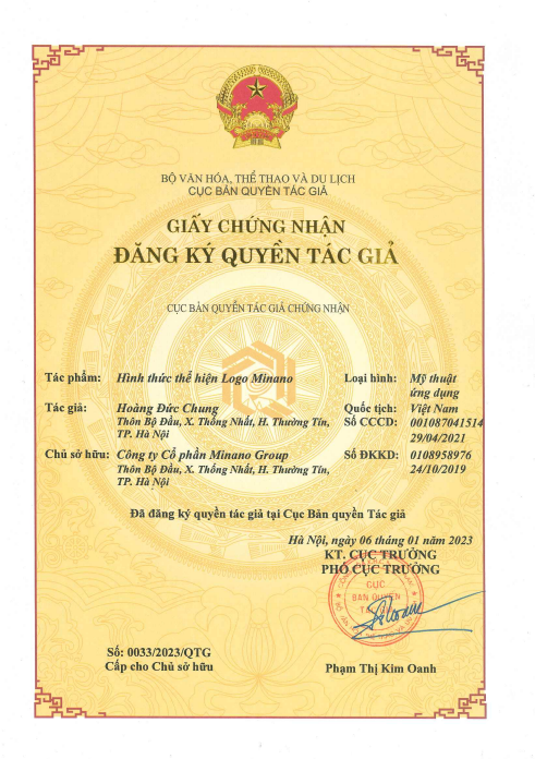 CÔNG BỐ QUYỀN TÁC GIẢ LOGO MINANO GROUP CÔNG BỐ QUYỀN TÁC GIẢ LOGO MINANO GROUP