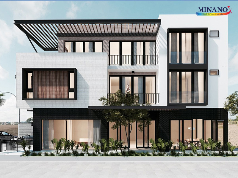 Màu sơn ngoại thất mix đen và xanh nhạt mang đến cảm giác thoải mái và dễ chịu cho căn nhà