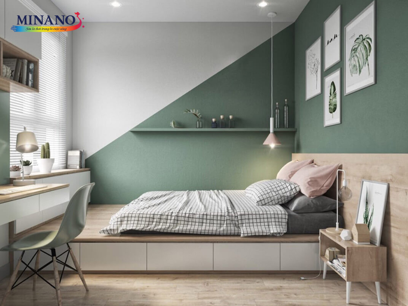 Màu trắng tạo sự sáng sủa kết hợp màu xanh lam làm nổi bật vẻ tươi trẻ và tạo điểm nhấn cho không gian