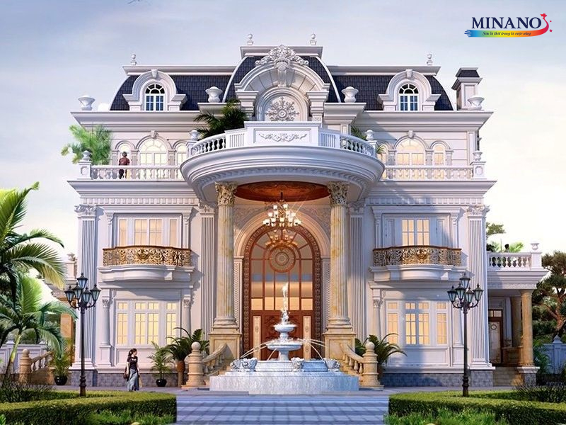 Phối màu biệt thự tân cổ điển với màu sơn trắng tinh khiết tạo nên vẻ đẹp lịch lãm và trang nhã