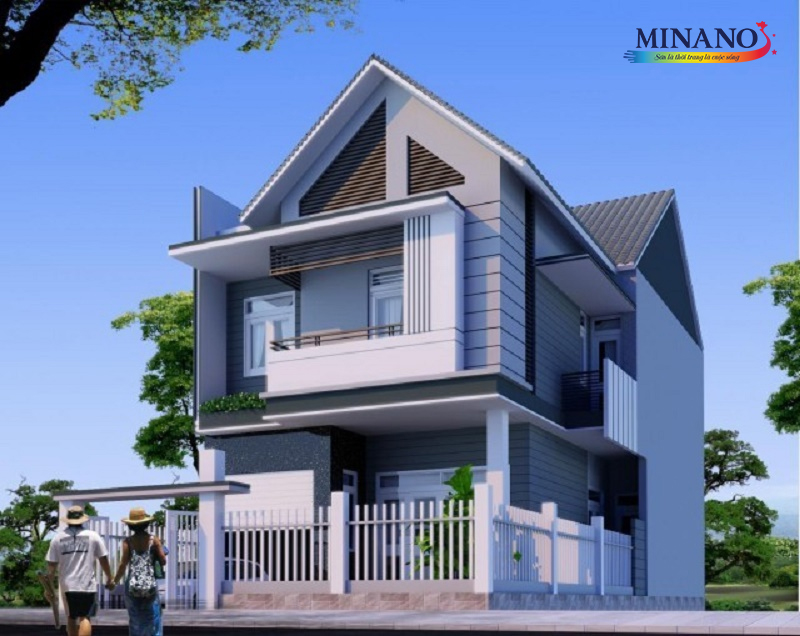 Phối màu sơn ngoại thất màu tím nhạt với các chi tiết kiến trúc, tạo nên không gian sống độc đáo