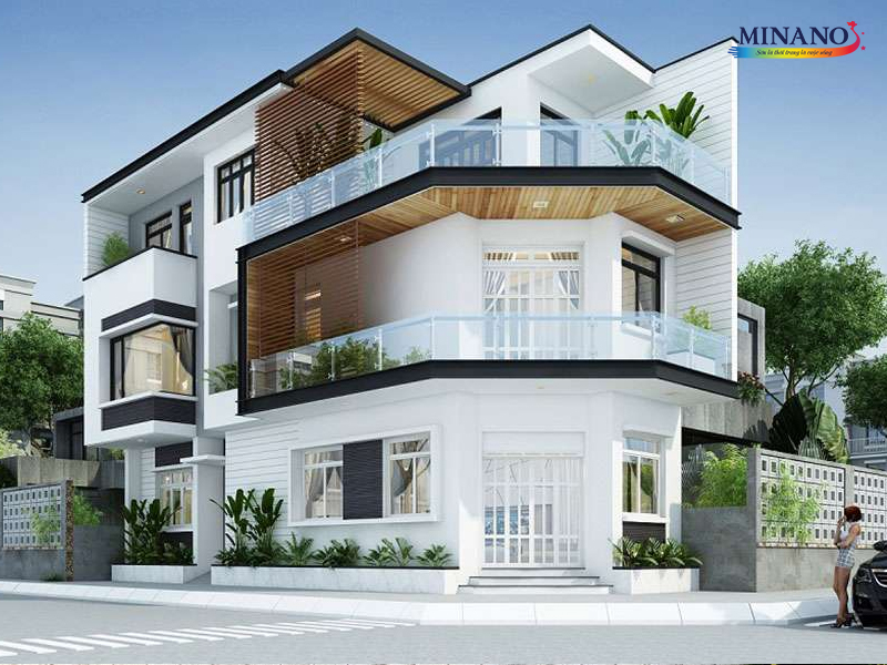 Sự kết hợp hài hòa giữa màu trắng ngoại thất và màu xanh than tạo nên không gian sống tươi mới và sôi động