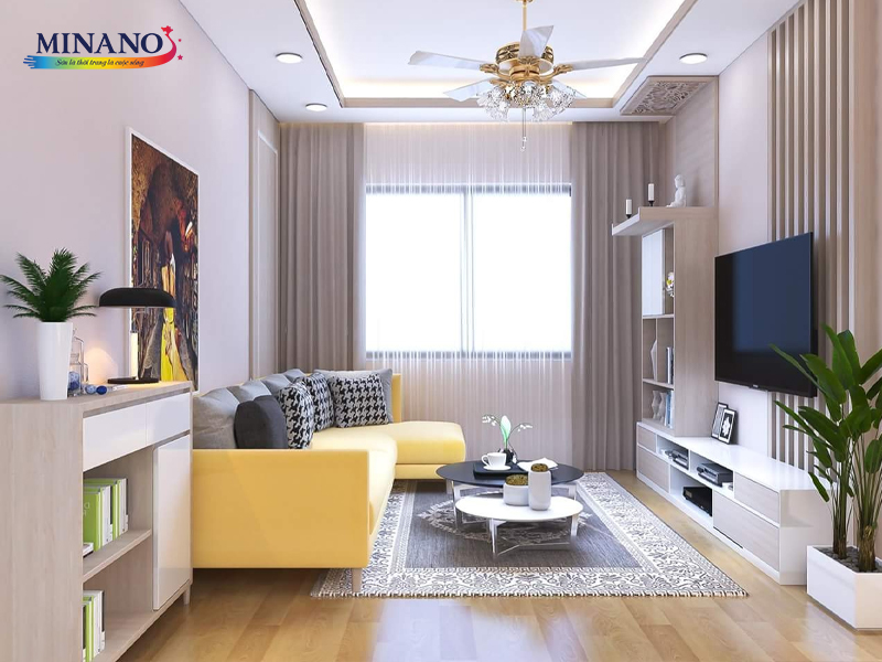 Tone màu trắng sứ mang đến không gian phòng khách vừa thanh lịch và tươi sáng, tạo cảm giác thoải mái và sang trọng, là nơi lý tưởng để thư giãn và tận hưởng những khoảnh khắc bình yên