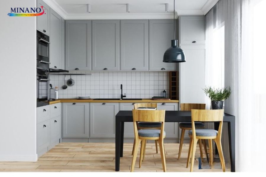 Thiết kế không gian bếp với màu xám ghi đẹp