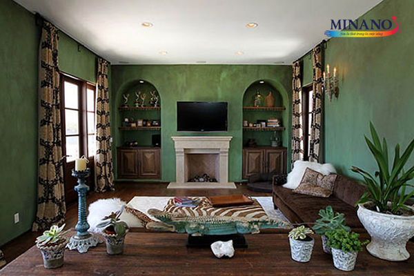 Kết hợp giữa màu xanh và nâu để tạo không gian cổ điển, sang trọng