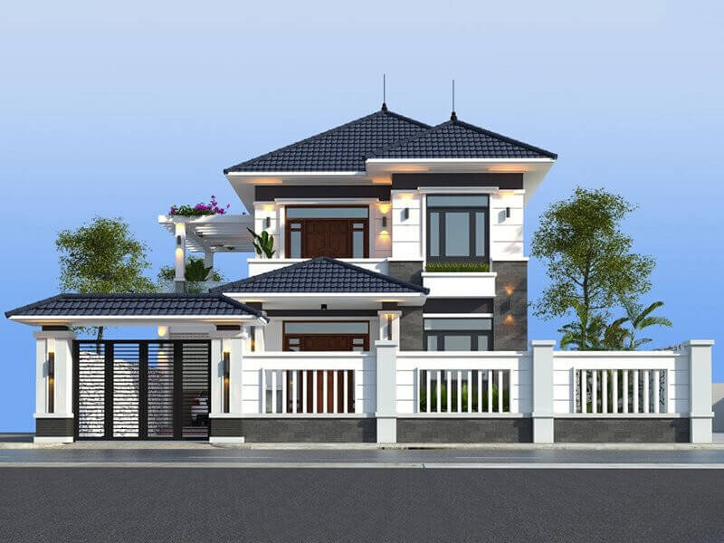 Sơn mặt tiền nhà màu xanh ghi