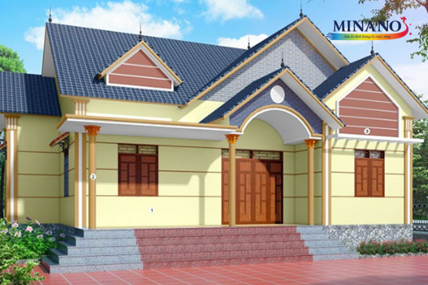Phối màu sơn nhà vàng kem - nâu nhạt
