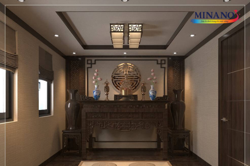 Phòng thờ màu nâu luôn là lựa chọn hàng đầu của nhiều gia đình