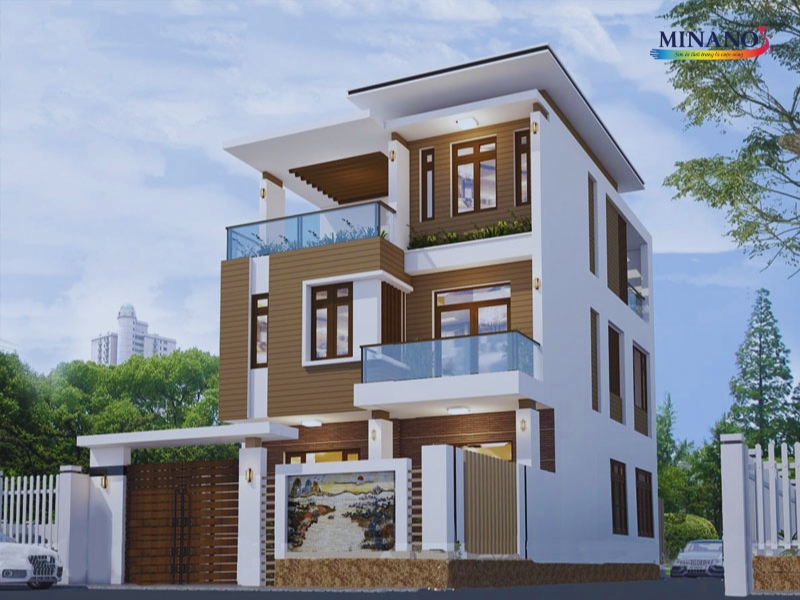 Một căn nhà phố có mặt tiền được sơn nâu đất kết hợp một cách khéo léo cũng khiến cho căn nhà trở nên sáng đẹp mà lại không hề phô trương