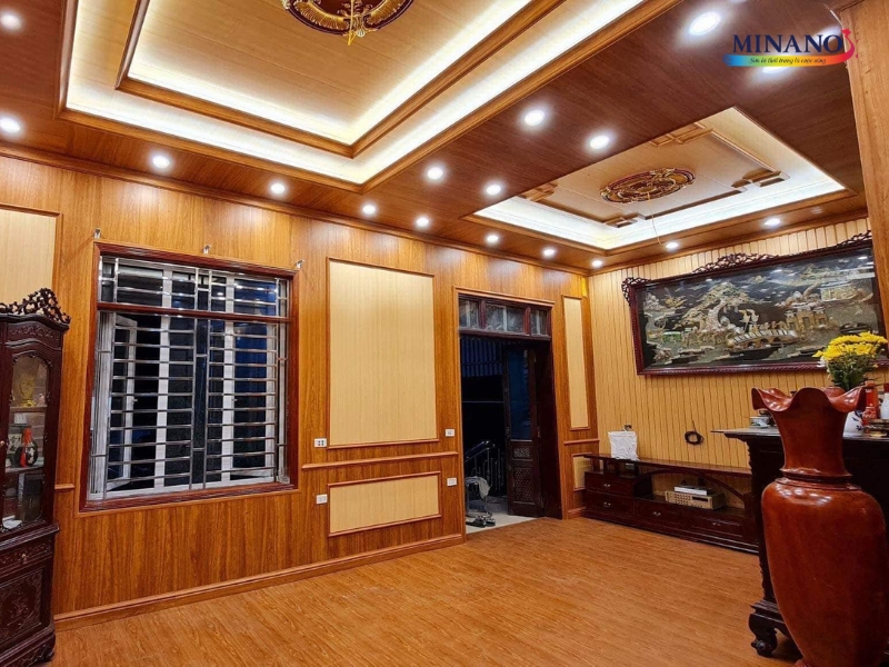 Sơn giả gỗ phòng khách