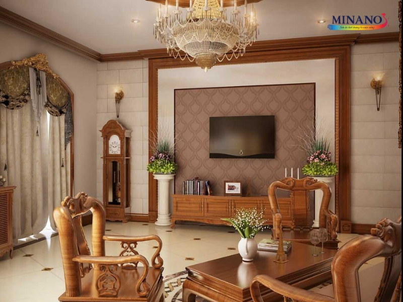 Phối màu sơn phào chỉ trần nhà cùng màu với nội thất