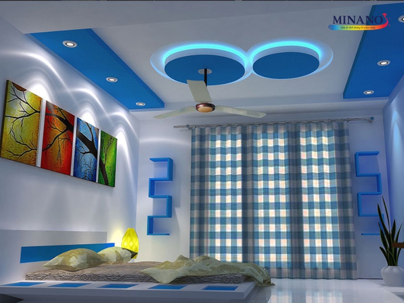 Sơn phào chỉ trần nhà màu xanh dương phù hợp cho gia chủ thích tự do