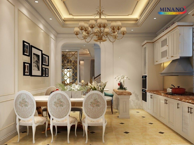 Thiết kế sơn phào chỉ trần nhà cho phòng bếp