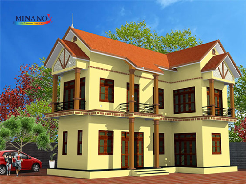 Mái ngói đỏ được kết hợp cùng sơn vàng sẽ tạo nên một tổng thể bắt mắt