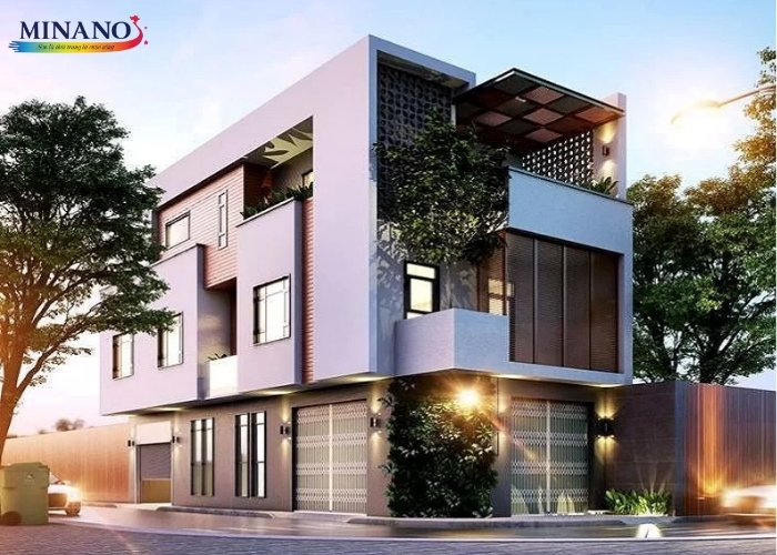 Sơn nhà với màu tím kết hợp trắng sứ mang tới sự gần gũi và sang trọng