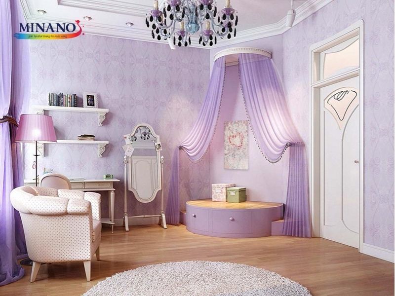 Phòng ngủ với gam màu tím nhã nhặn