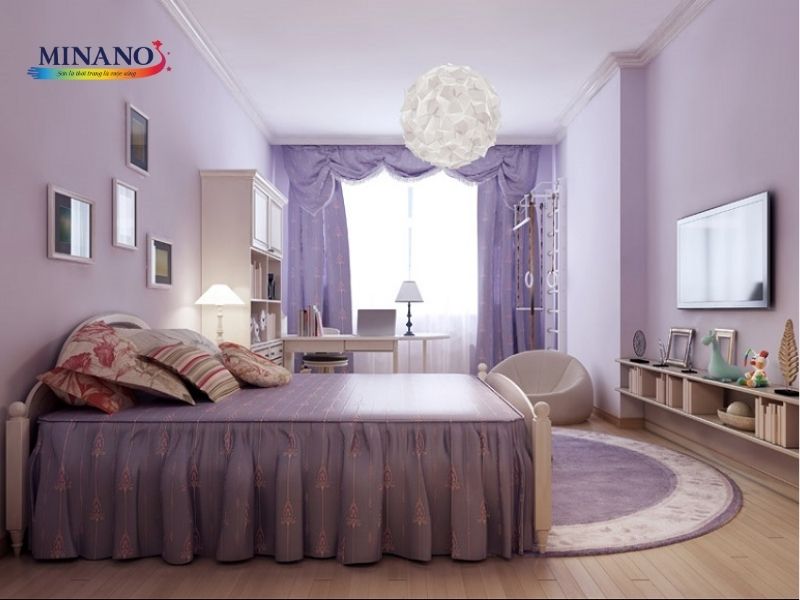 Phòng ngủ sơn màu tím mang đến cảm giác sang trọng, quý phái