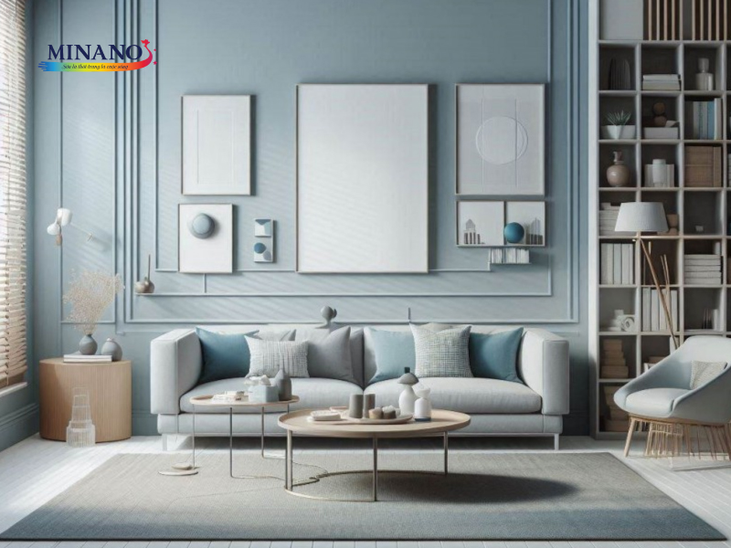 Thanh lịch, nhẹ nhàng cùng phòng khách xanh pastel
